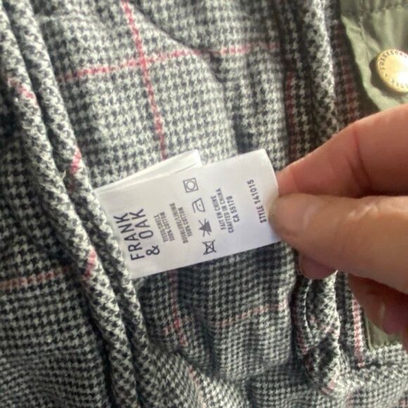 Frank & Oak Green Quilted Jacket Corduroy Collar Plaid Lining Snap Front M - Picture 7 of 8